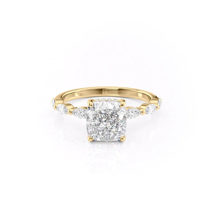 The Linda Set With Cushion Side Stone Lab Diamond 1 Carat 14K Gold#material_gold