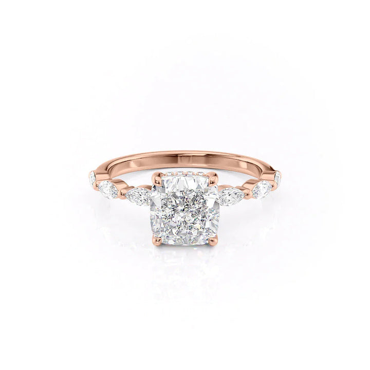 The Linda Set With Cushion Side Stone Lab Diamond 1 Carat 14K Rose#material_rose