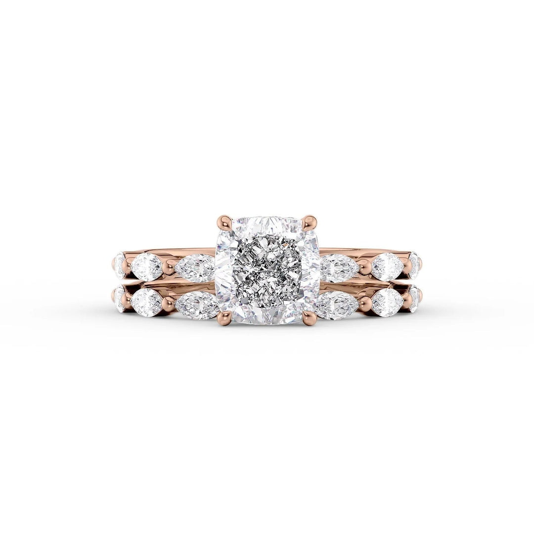 The Linda Set With Cushion Side Stone Lab Diamond 2 Carat 14K Rose#material_rose
