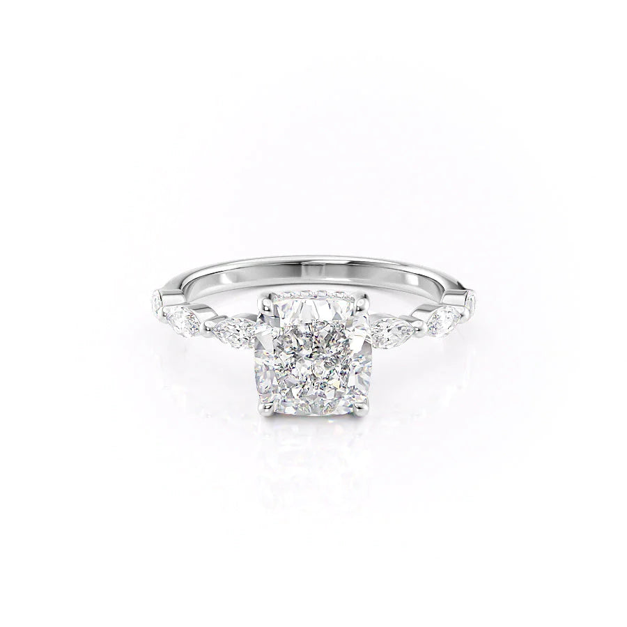 The Linda Set With Cushion Side Stone Lab Diamond 1 Carat 14K White#material_white