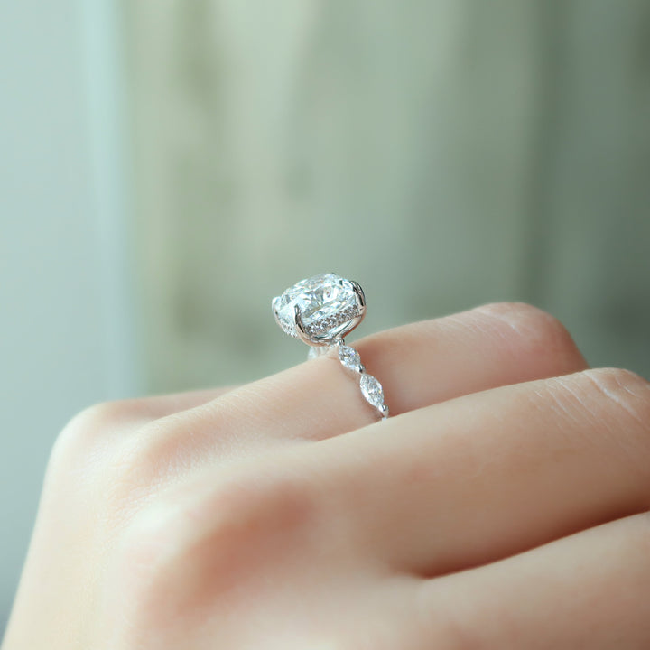 The Linda Cushion Lab Diamond Moissanite Engagement Ring *Shown with 3 ct #material_white