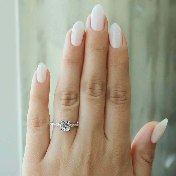 The Linda Cushion Lab Diamond Moissanite Engagement Ring *Shown with 1 ct #material_white