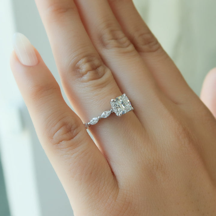The Linda Cushion Lab Diamond Moissanite Engagement Ring *Shown with 1 ct #material_white