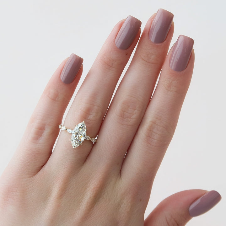 The Linda Marquise Lab Diamond Moissanite Engagement Ring *Shown with 2 ct #material_gold