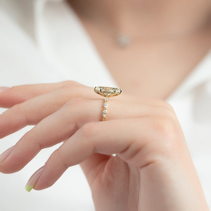 The Linda Marquise Lab Diamond Moissanite Engagement Ring *Shown with 2.5 ct #material_gold