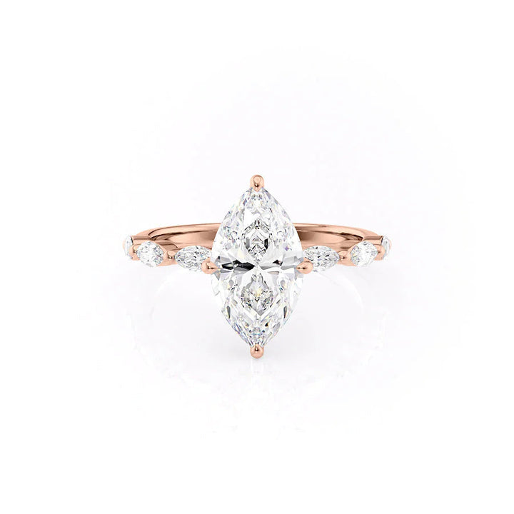 The Linda Set With Marquise Side Stone Lab Diamond 1 Carat 14K Rose#material_rose