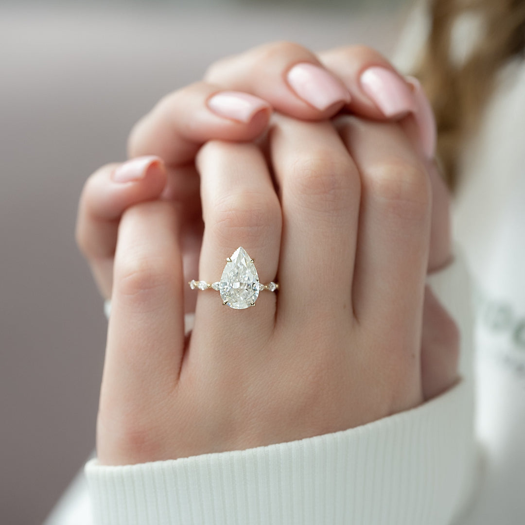 The Linda Pear Lab Diamond Moissanite Engagement Ring