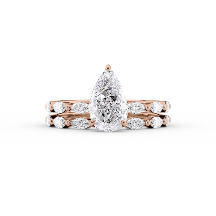 The Linda Set With Pear Side Stone Lab Diamond 2 Carat 14K Rose#material_rose
