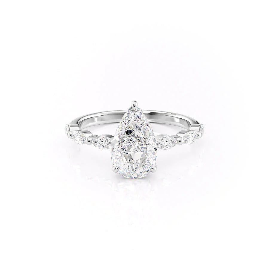 The Linda Set With Pear Side Stone Lab Diamond 1 Carat 14K White#material_white