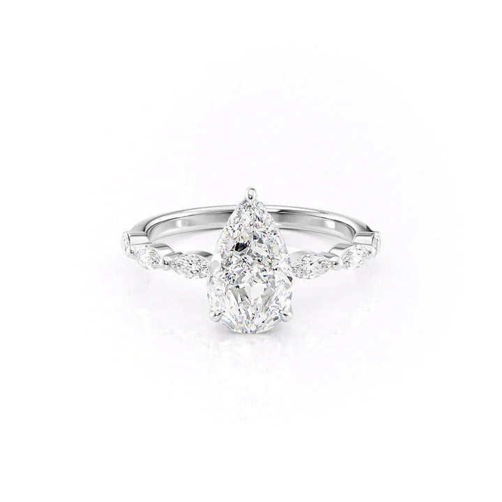 The Linda Set With Pear Side Stone Lab Diamond 1 Carat 14K White#material_white