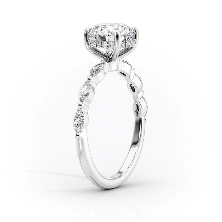 The Linda Set With Pear Side Stone Lab Diamond 1.5 Carat 14K White#material_white