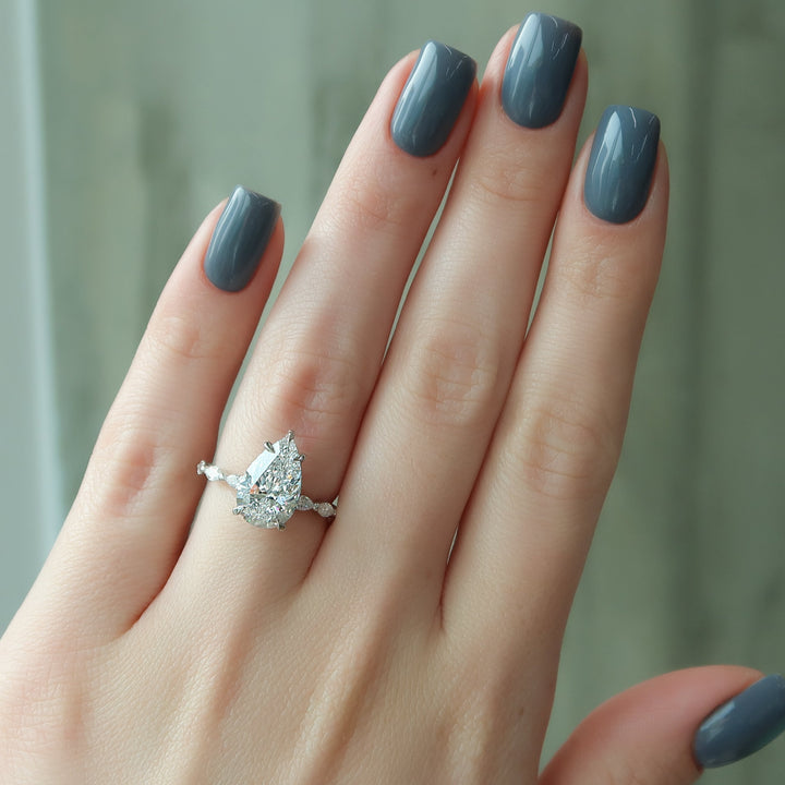 The Linda Pear Lab Diamond Moissanite Engagement Ring *Shown with 3 ct #material_white