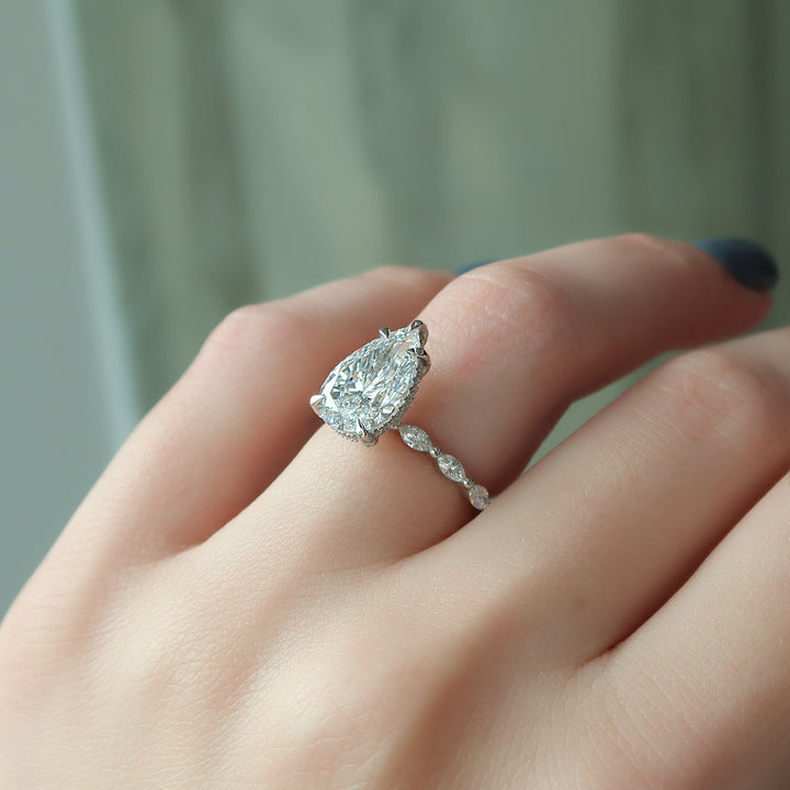 The Linda Pear Lab Diamond Moissanite Engagement Ring *Shown with 3 ct #material_white