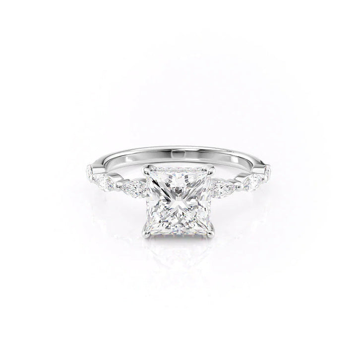 The Linda Set With Princess Side Stone Moissanite#material_18k-white