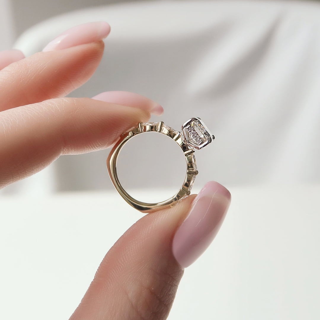 The Linda Radiant Lab Diamond Moissanite Engagement Ring