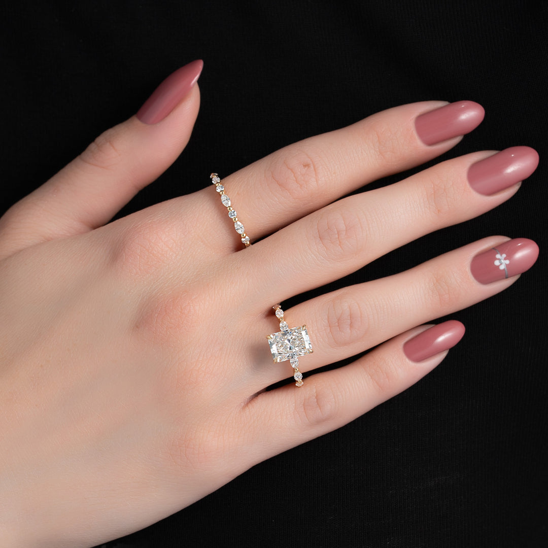 The Linda Radiant Lab Diamond Moissanite Engagement Ring