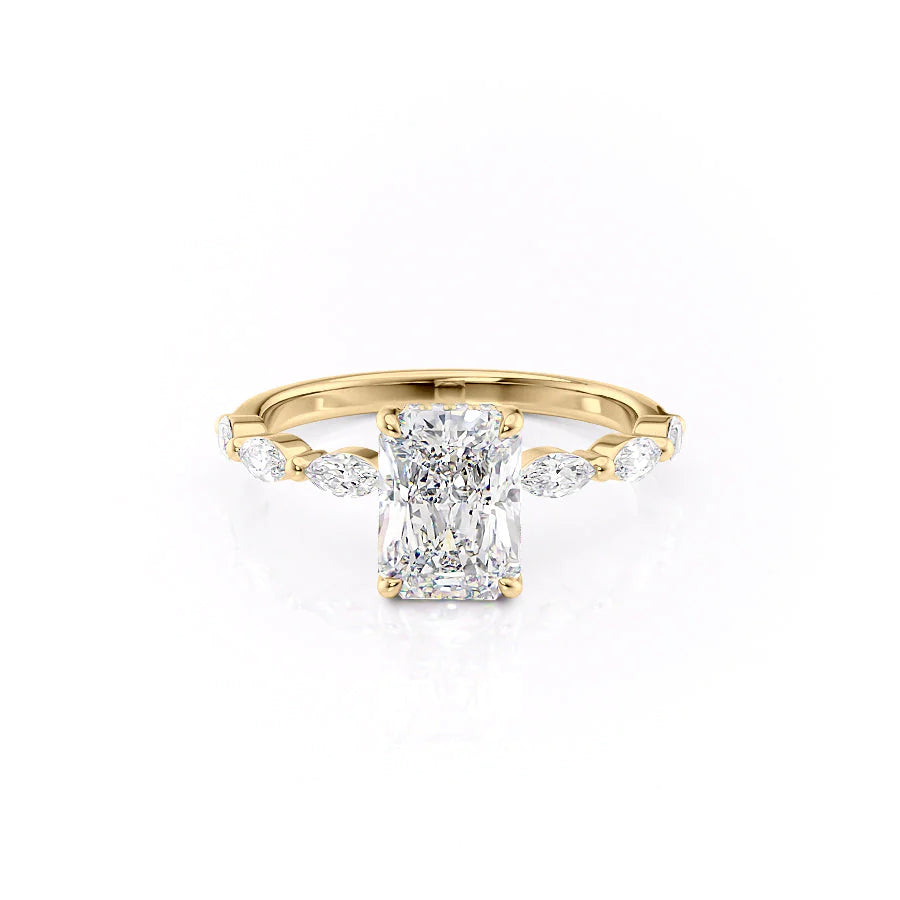 The Linda Set With Radiant Side Stone Lab Diamond 1 Carat 14K Gold#material_gold