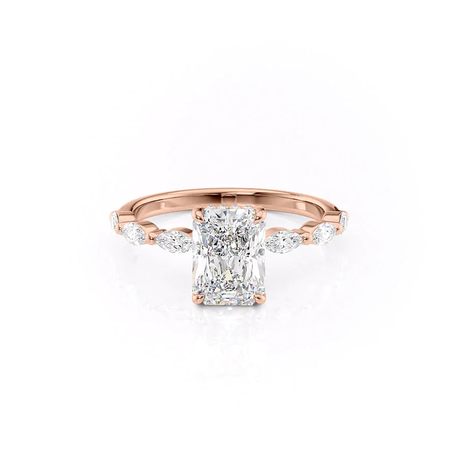 The Linda Set With Radiant Side Stone Lab Diamond 1 Carat 14K Rose#material_rose