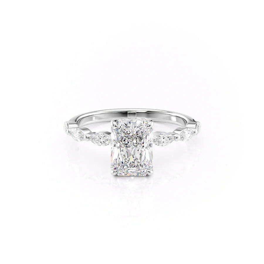 The Linda Set With Radiant Side Stone Lab Diamond 1 Carat 14K White#material_white