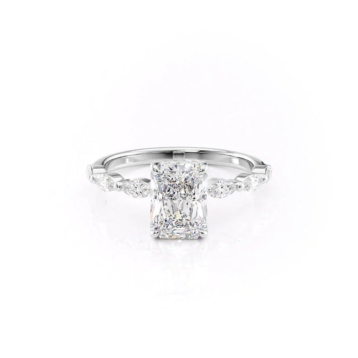 The Linda Set With Radiant Side Stone Lab Diamond 1 Carat 14K White#material_white