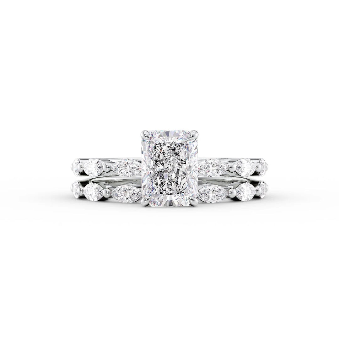 The Linda Set With Radiant Side Stone Lab Diamond 2 Carat 14K White#material_white
