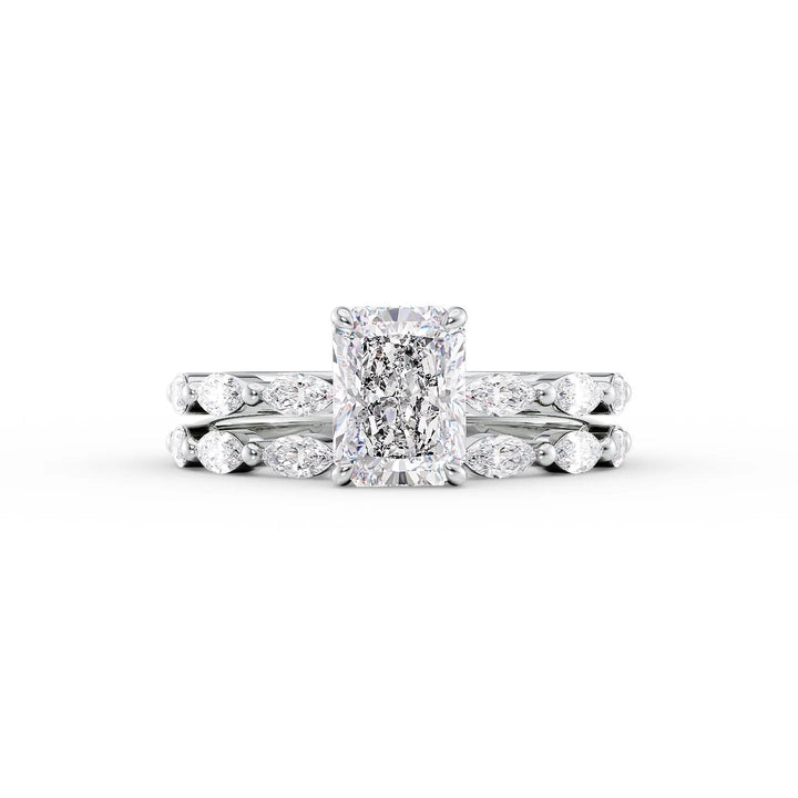 The Linda Set With Radiant Side Stone Lab Diamond 2 Carat 14K White#material_white