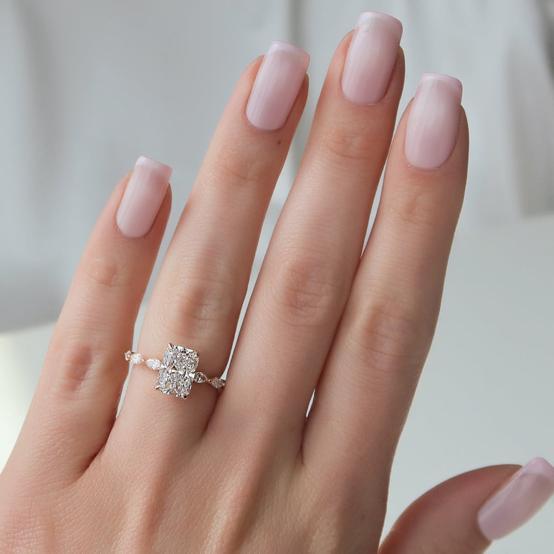 The Linda Radiant Lab Diamond Moissanite Engagement Ring