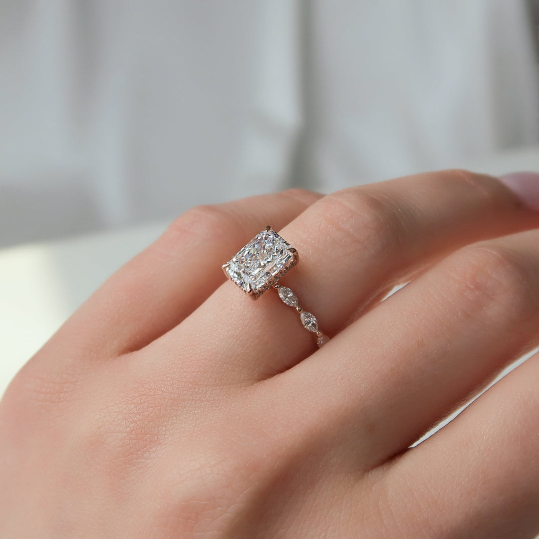 The Linda Radiant Lab Diamond Moissanite Engagement Ring