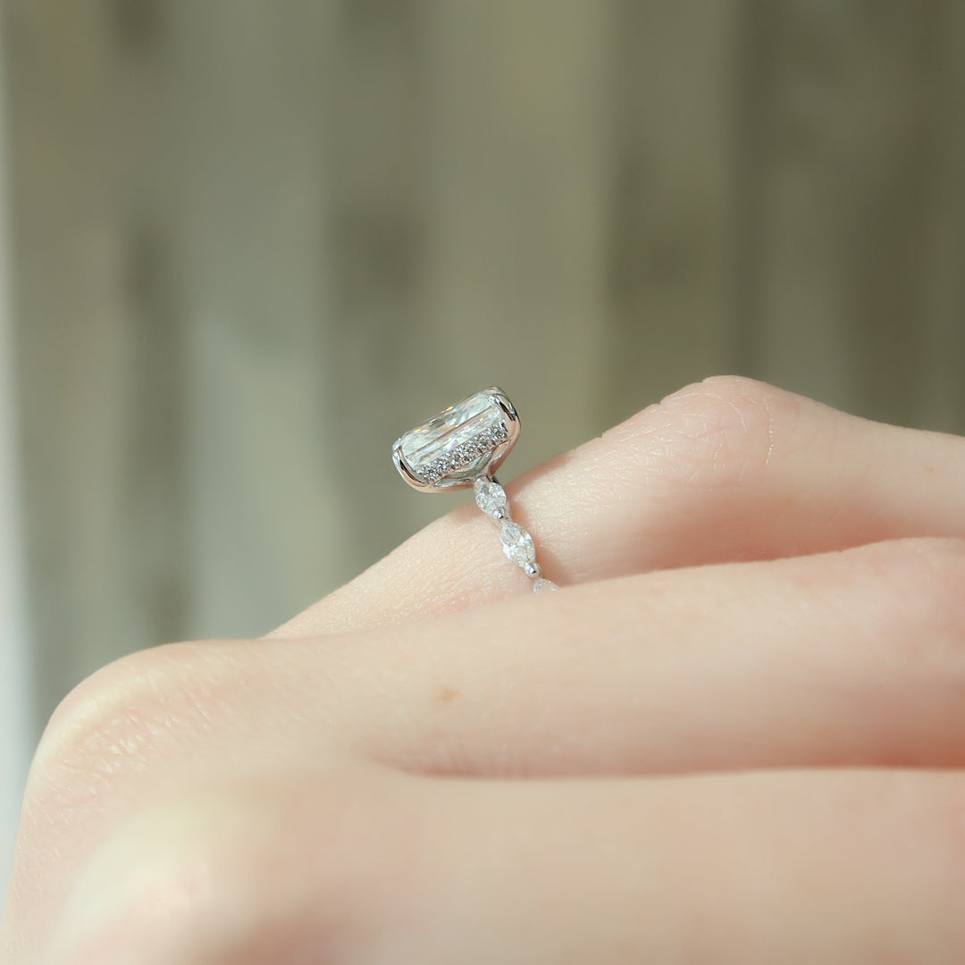 The Linda Radiant Lab Diamond Moissanite Engagement Ring