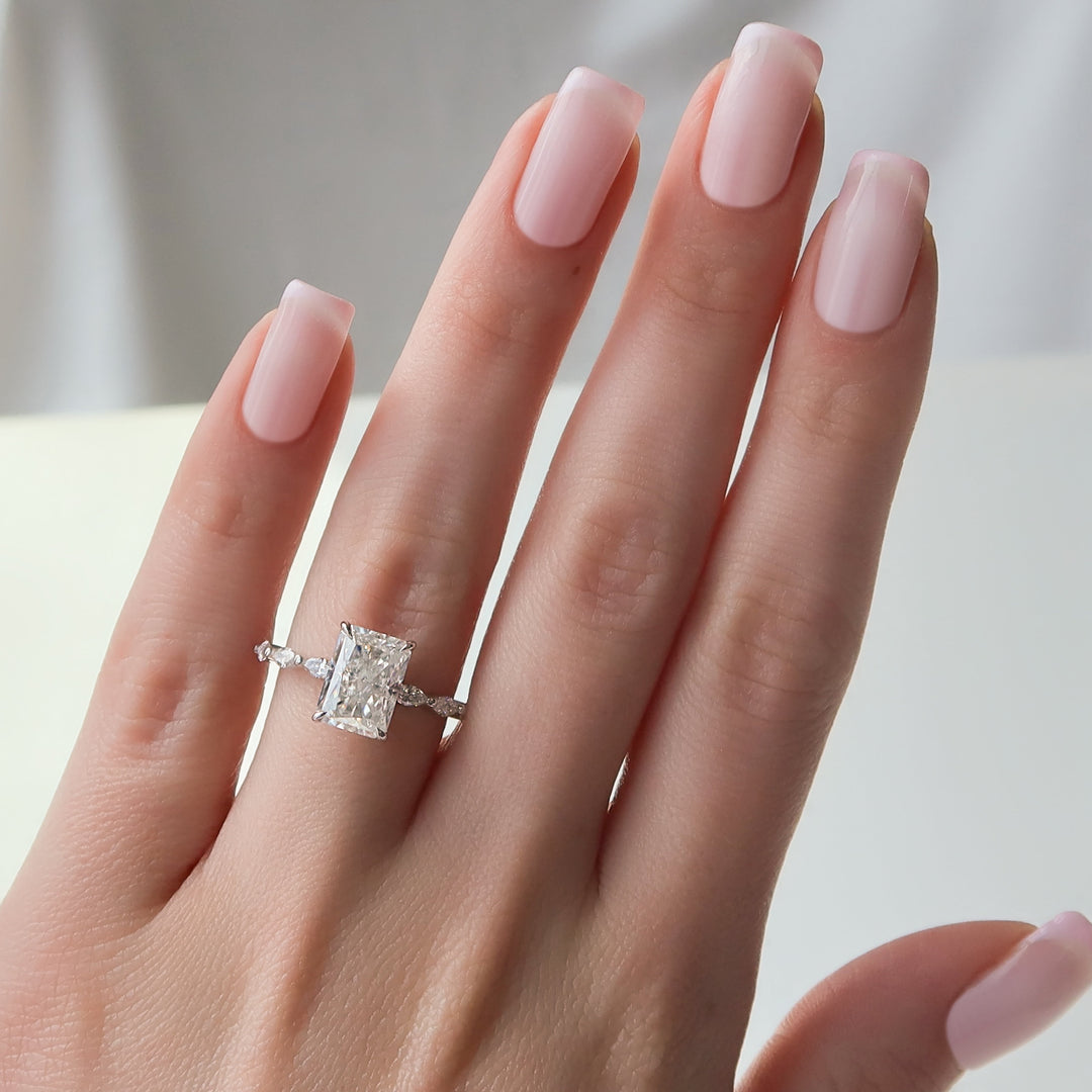 The Linda Radiant Lab Diamond Moissanite Engagement Ring