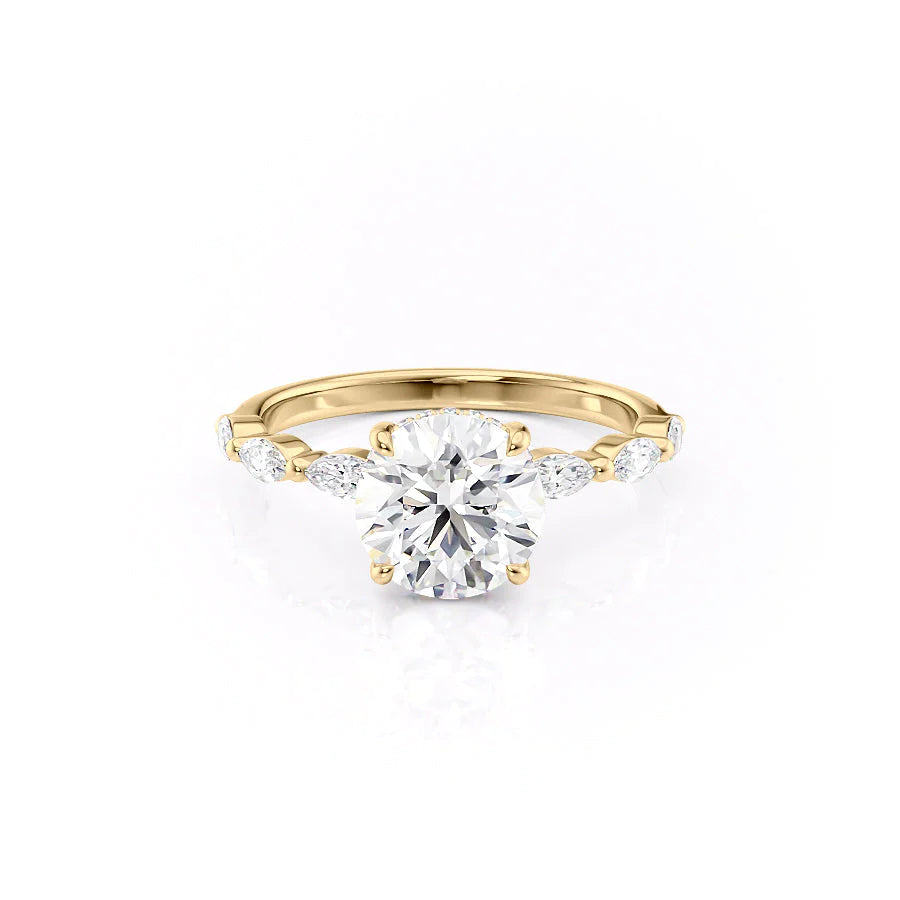The Linda Set With Round Side Stone Lab Diamond 1 Carat 14K Gold#material_gold