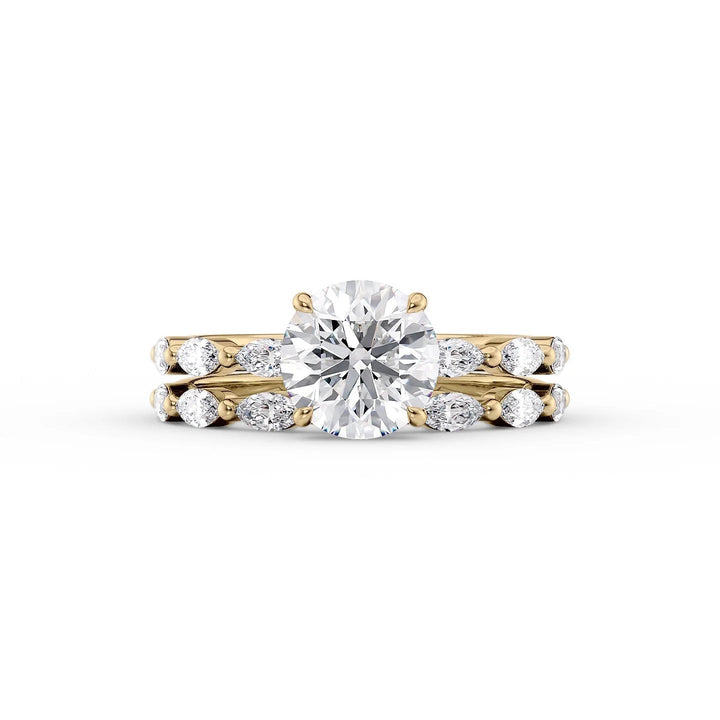 The Linda Set With Round Side Stone Lab Diamond 2 Carat 14K Gold#material_gold
