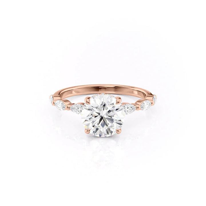 The Linda Set With Round Side Stone Lab Diamond 1 Carat 14K Rose#material_rose