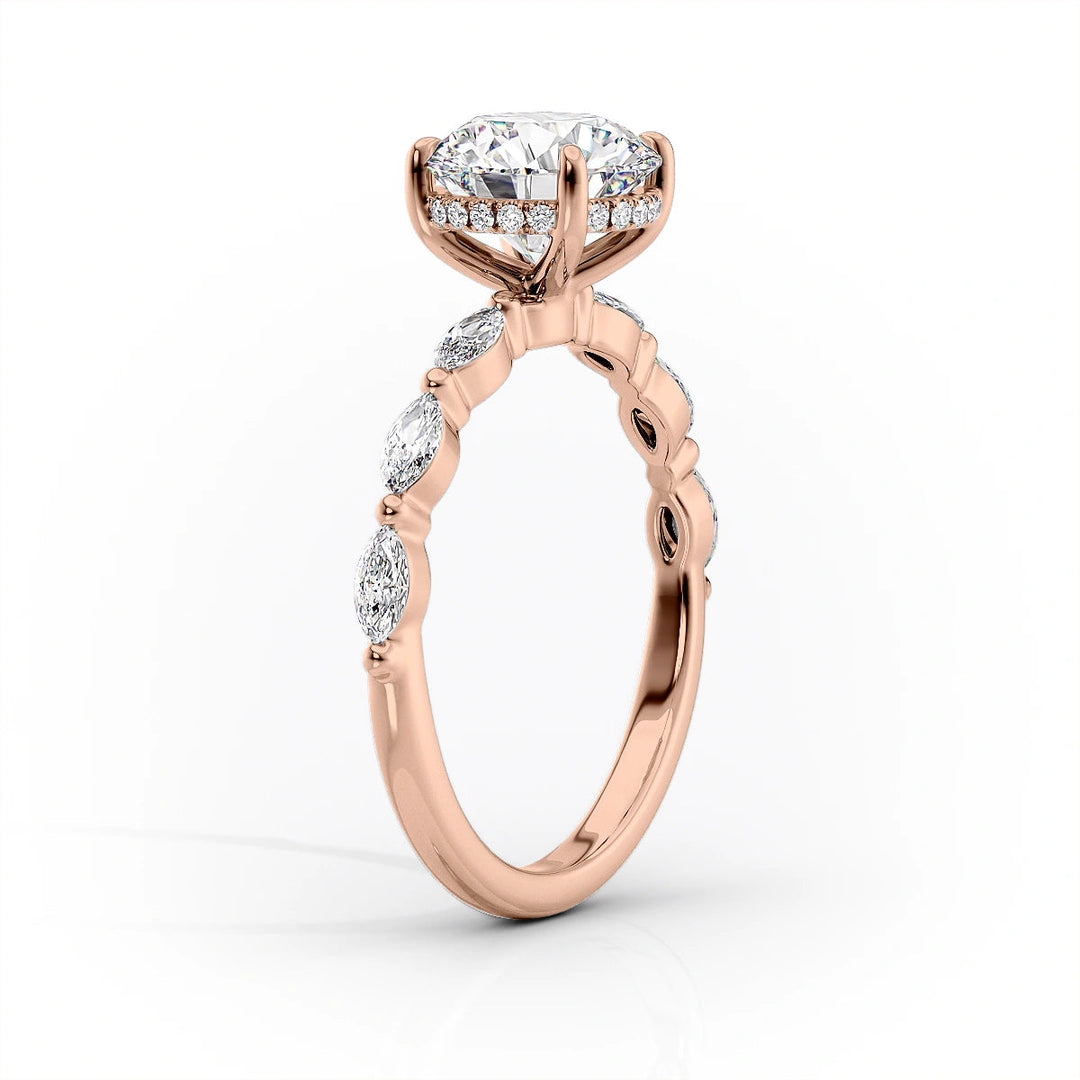 The Linda Set With Round Side Stone Lab Diamond 1.5 Carat 14K Rose#material_rose