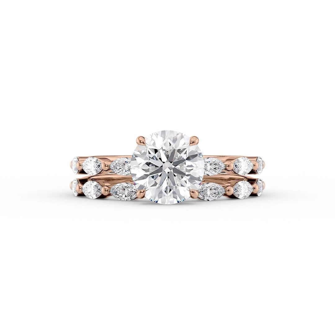 The Linda Set With Round Side Stone Lab Diamond 2 Carat 14K Rose#material_rose
