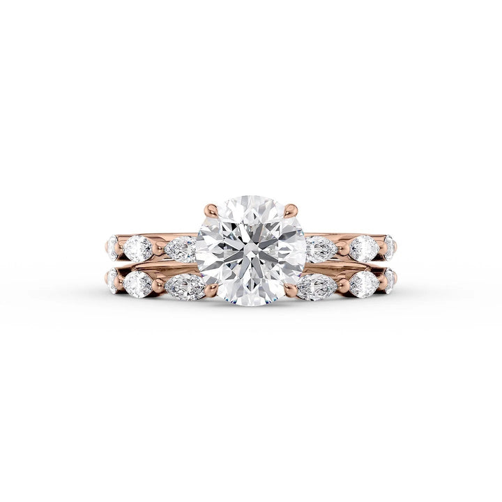 The Linda Set With Round Side Stone Lab Diamond 2 Carat 14K Rose#material_rose