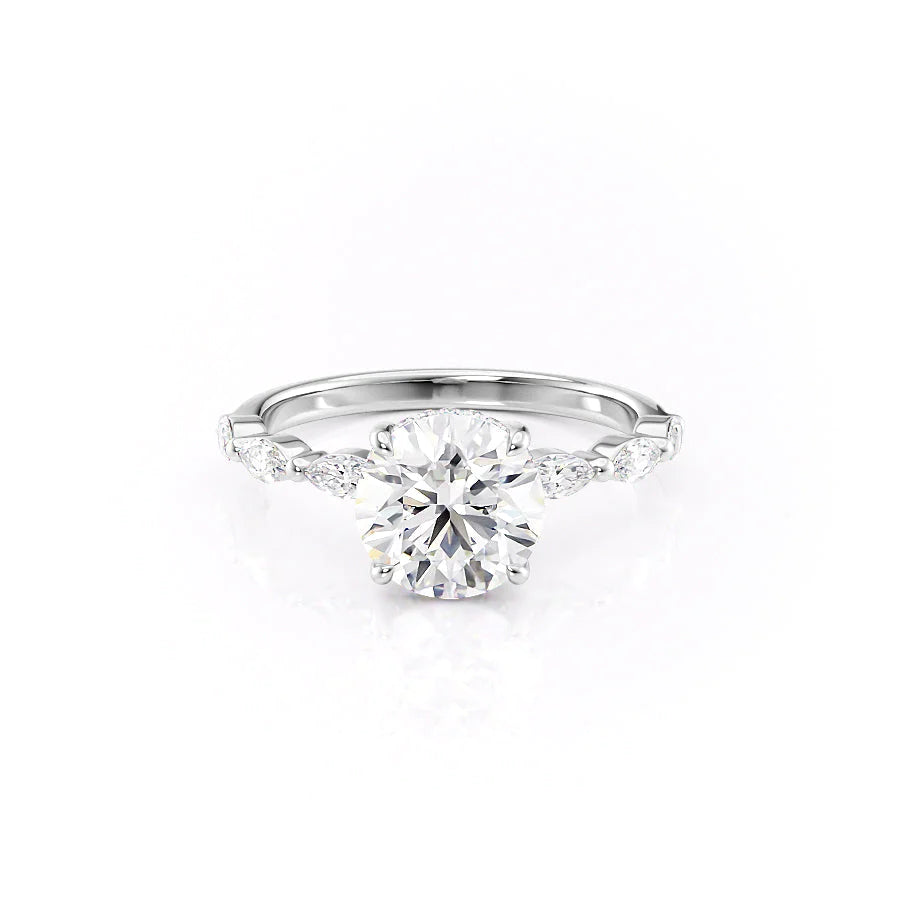 The Linda Set With Round Side Stone Lab Diamond 1 Carat 14K White#material_white