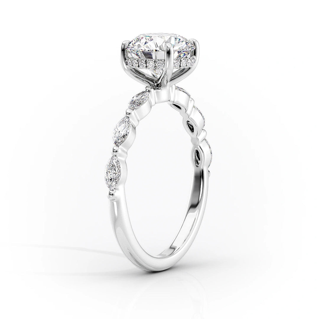 The Linda Set With Round Side Stone Lab Diamond 1.5 Carat 14K White#material_white