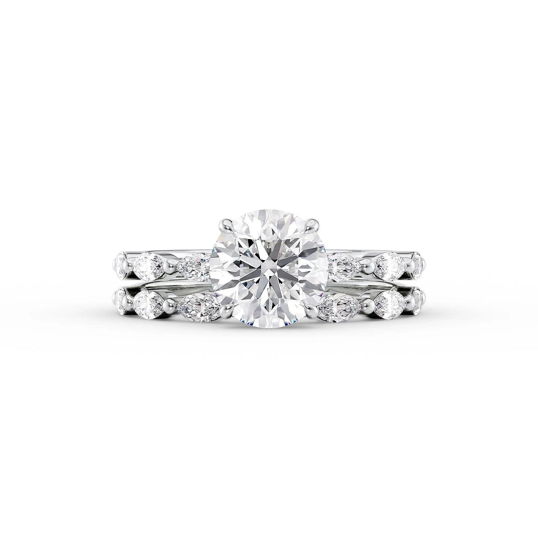 The Linda Set With Round Side Stone Lab Diamond 2 Carat 14K White#material_white