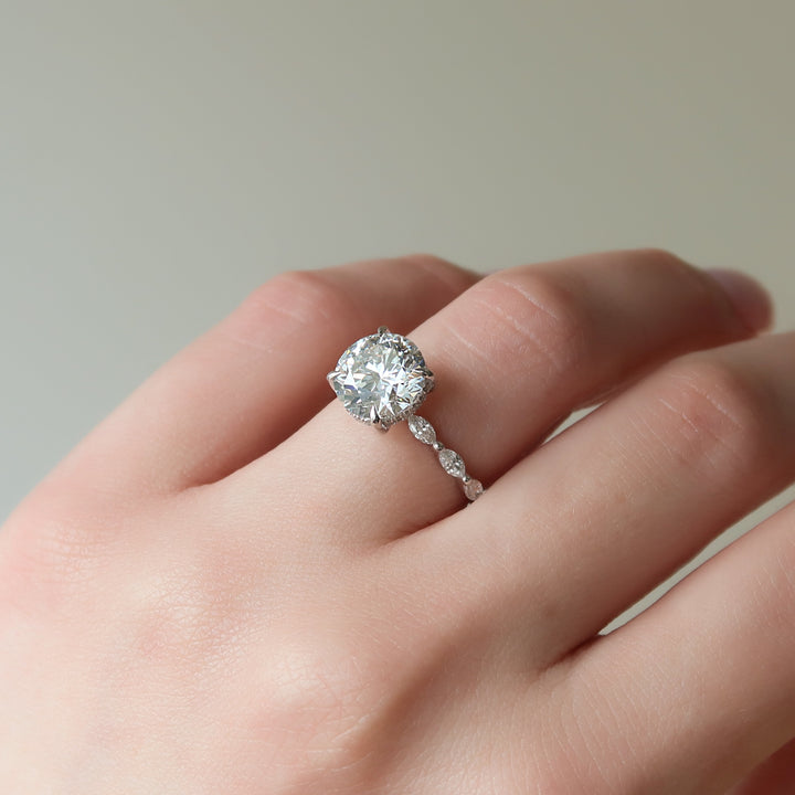 The Linda Round Lab Diamond Moissanite Engagement Ring *Shown with 3.5 ct #material_white