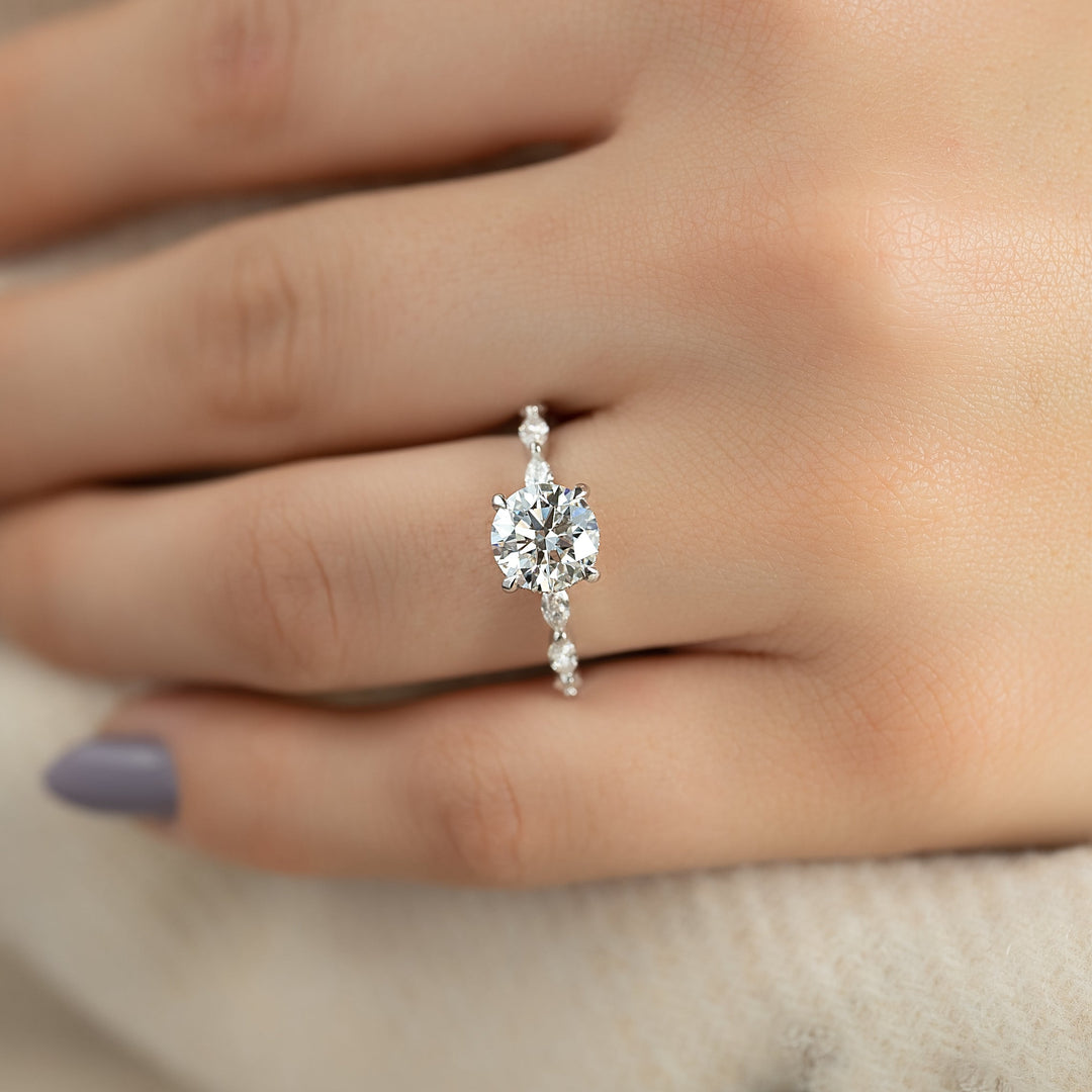 The Linda Round Lab Diamond Moissanite Engagement Ring