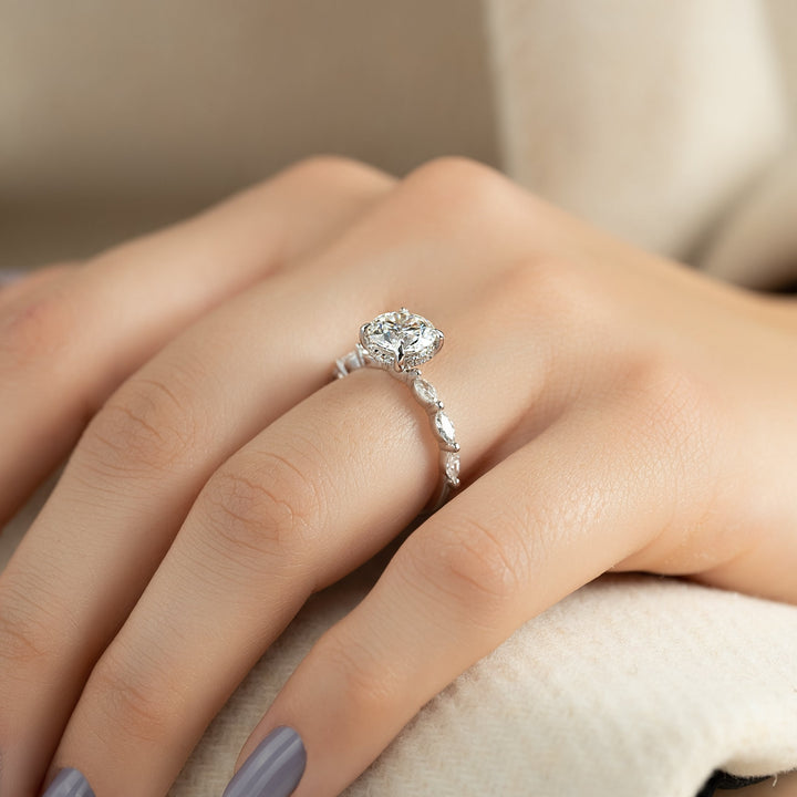 The Linda Round Lab Diamond Moissanite Engagement Ring *Shown with 1.5 ct #material_white