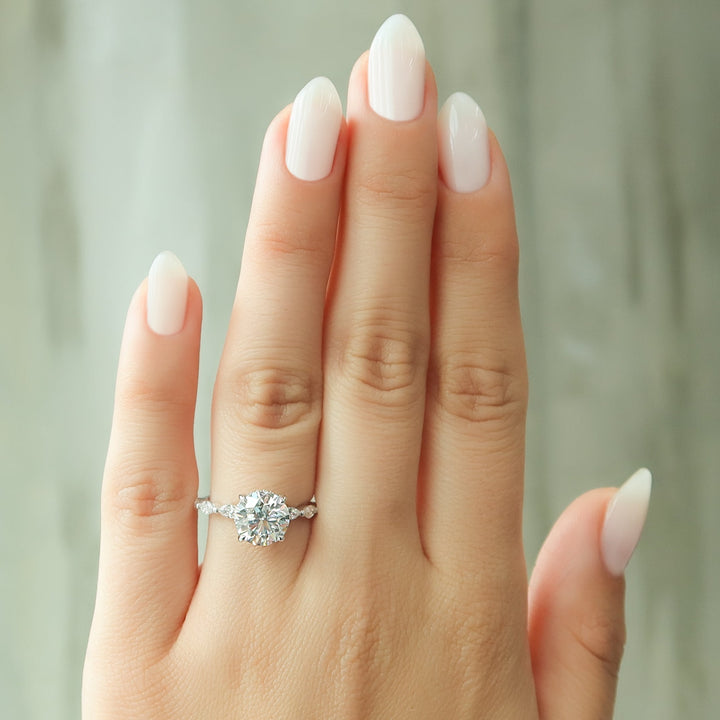 The Linda Round Lab Diamond Moissanite Engagement Ring *Shown with 2 ct #material_white