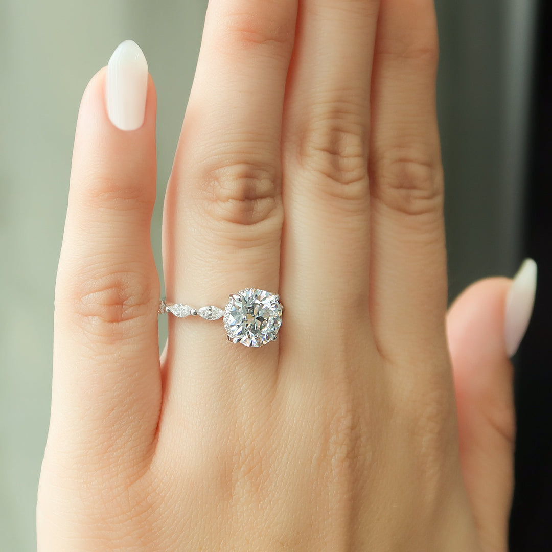 The Linda Round Lab Diamond Moissanite Engagement Ring