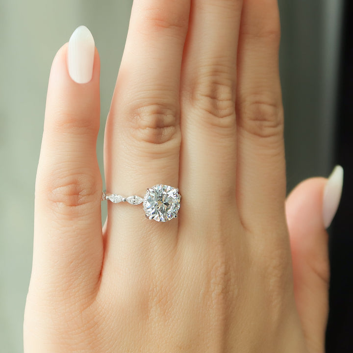 The Linda Round Lab Diamond Moissanite Engagement Ring *Shown with 2 ct #material_white