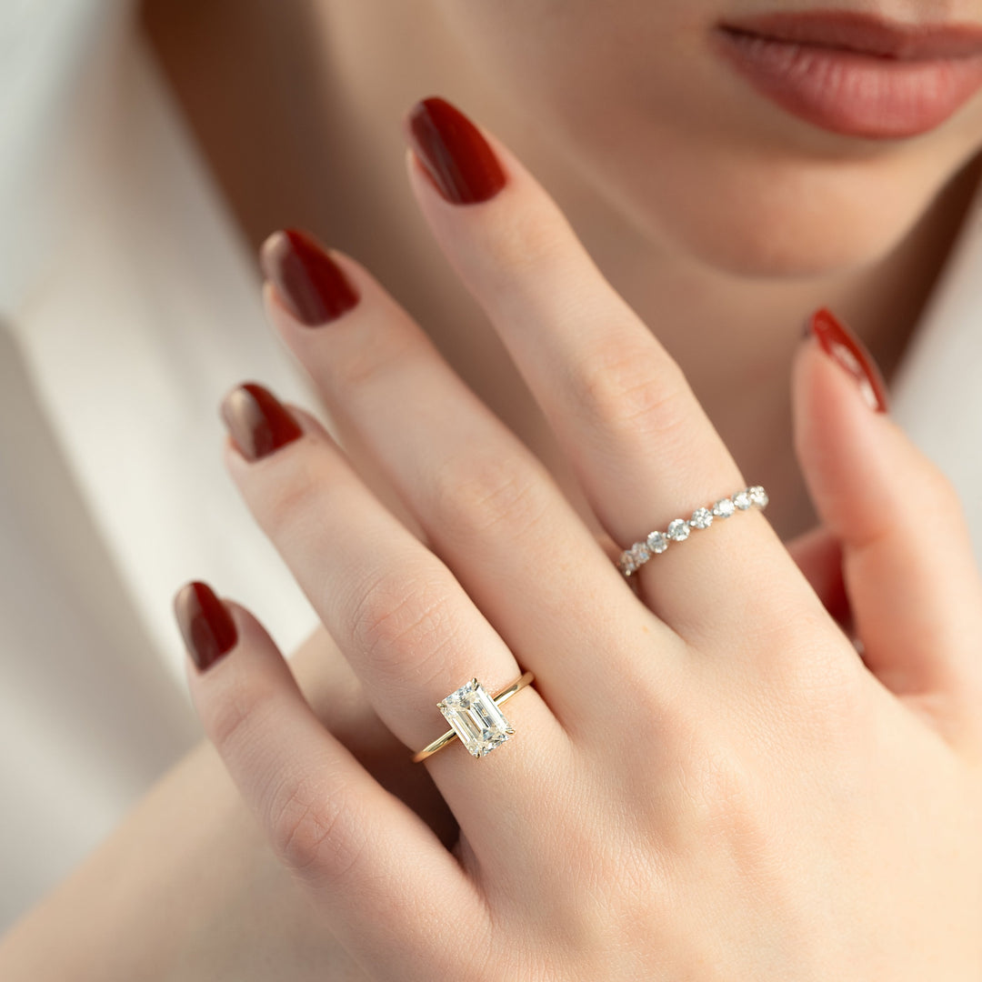 The Logan Emerald Lab Diamond Moissanite Engagement Ring