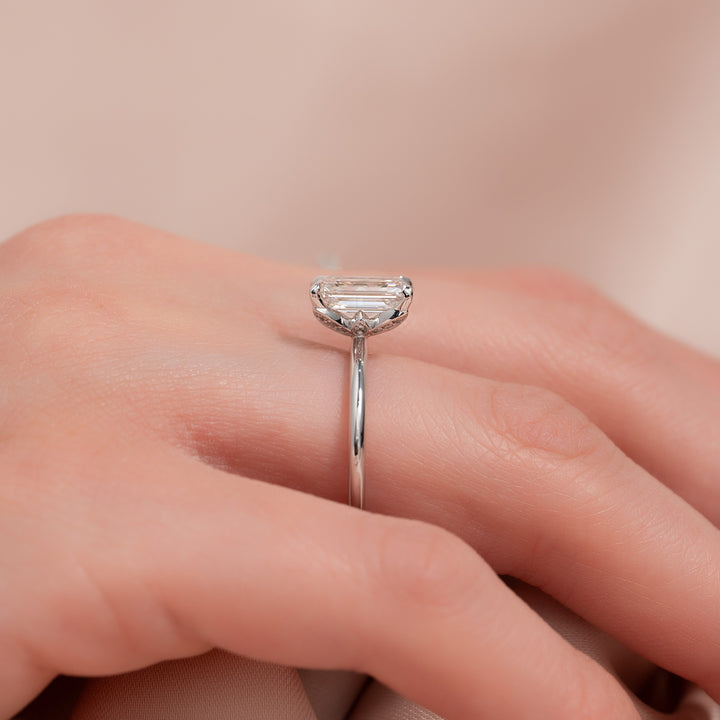 The Logan Emerald Lab Diamond Moissanite Engagement Ring *Shown with 2 ct #material_white