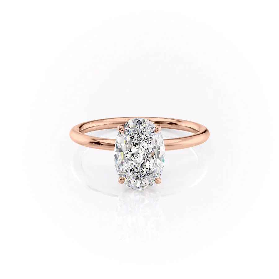 The Logan Set With Oval Solitaire Lab Diamond 1 Carat 14K Rose#material_rose