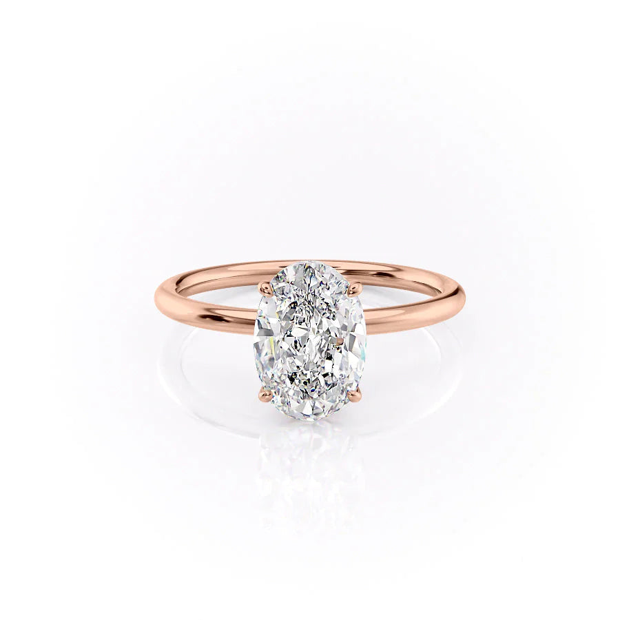 The Louise Set With Oval Solitaire Lab Diamond 1 Carat 14K Rose#material_rose
