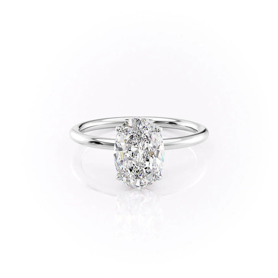The Louise Set With Oval Solitaire Lab Diamond 1 Carat 14K White#material_white